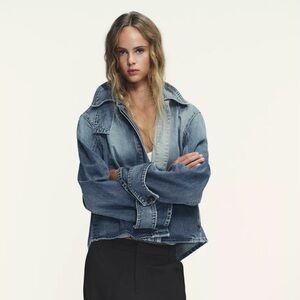 Zara OUT OF STOCK Faded Blue Jean Jacket button collar
